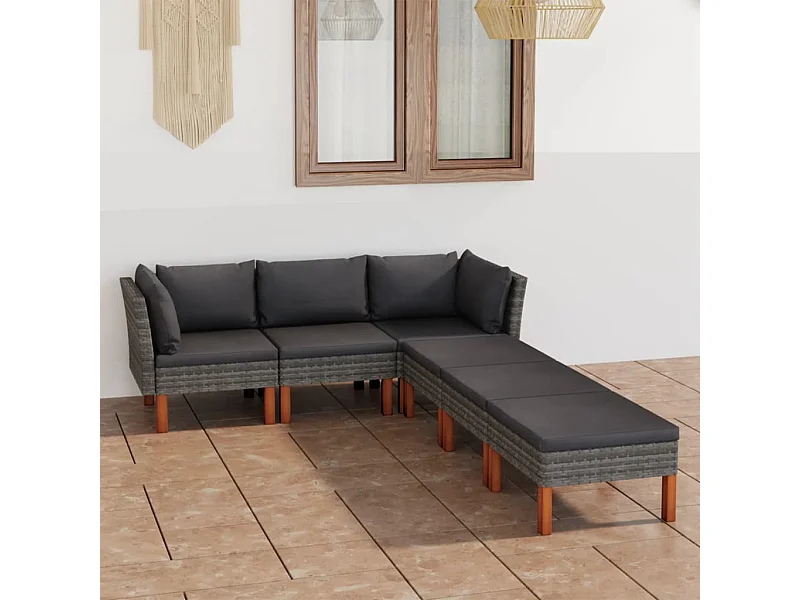 6-tlg. Garten-Sitzgruppe | Garten-Lounge-Set mit Kissen Poly Rattan Grau -GKD448200