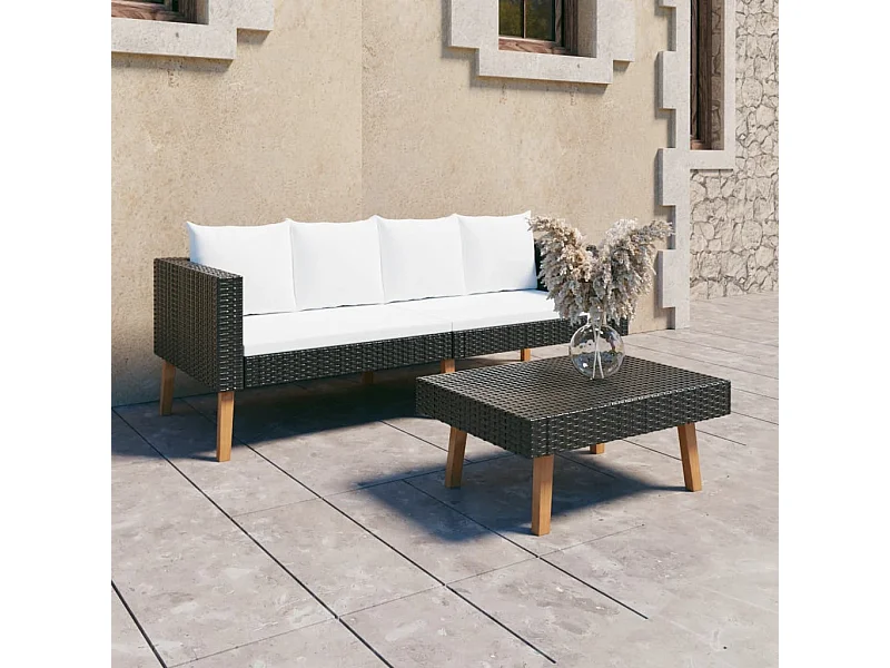 2-tlg. Garten-Sitzgruppe: Sofa + Tisch | Garten-Lounge-Set mit Kissen Poly Rattan Schwarz -GKD780915