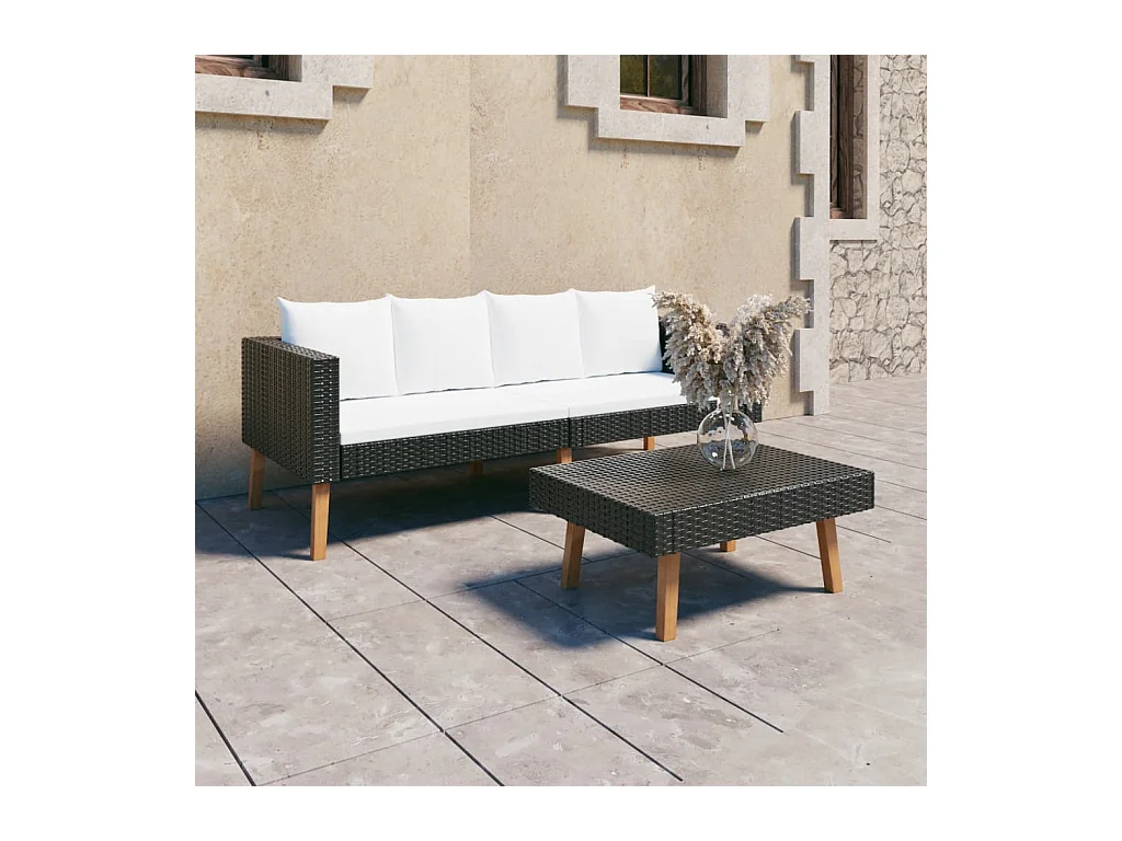 Salon de jardin 2 pcs avec coussins Résine tressée Noir BE63217