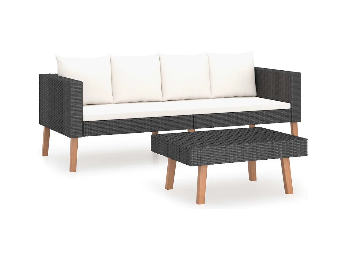 2-tlg. Garten-Sitzgruppe: Sofa + Tisch | Garten-Lounge-Set mit Kissen Poly Rattan Schwarz -GKD780915