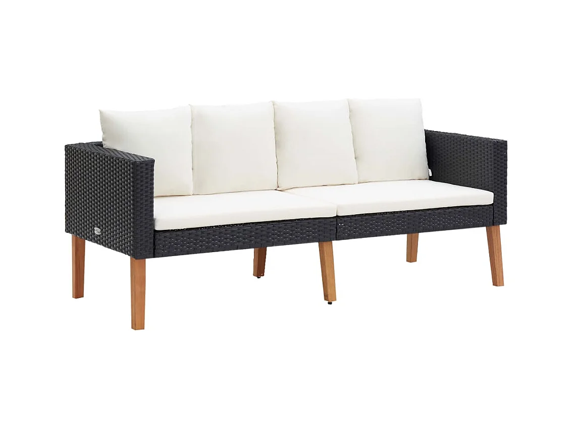 2-tlg. Garten-Sitzgruppe: Sofa + Tisch | Garten-Lounge-Set mit Kissen Poly Rattan Schwarz -GKD780915