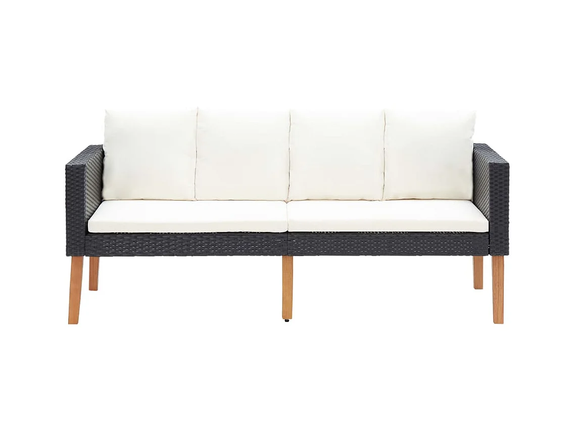 2-tlg. Garten-Sitzgruppe: Sofa + Tisch | Garten-Lounge-Set mit Kissen Poly Rattan Schwarz -GKD780915