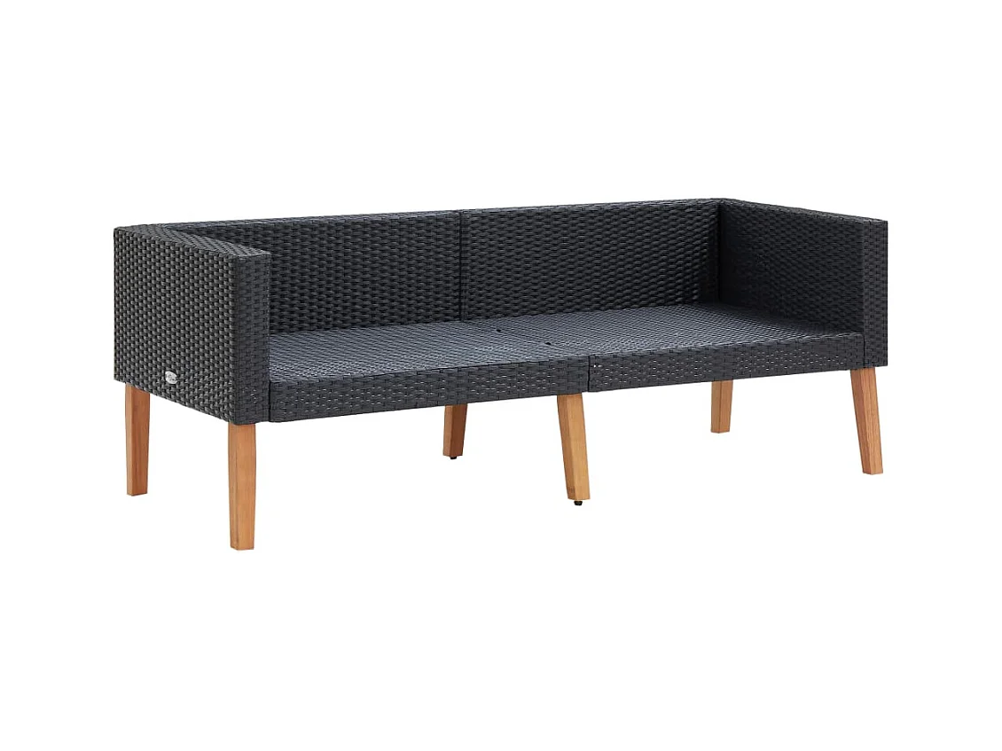 2-tlg. Garten-Sitzgruppe: Sofa + Tisch | Garten-Lounge-Set mit Kissen Poly Rattan Schwarz -GKD780915