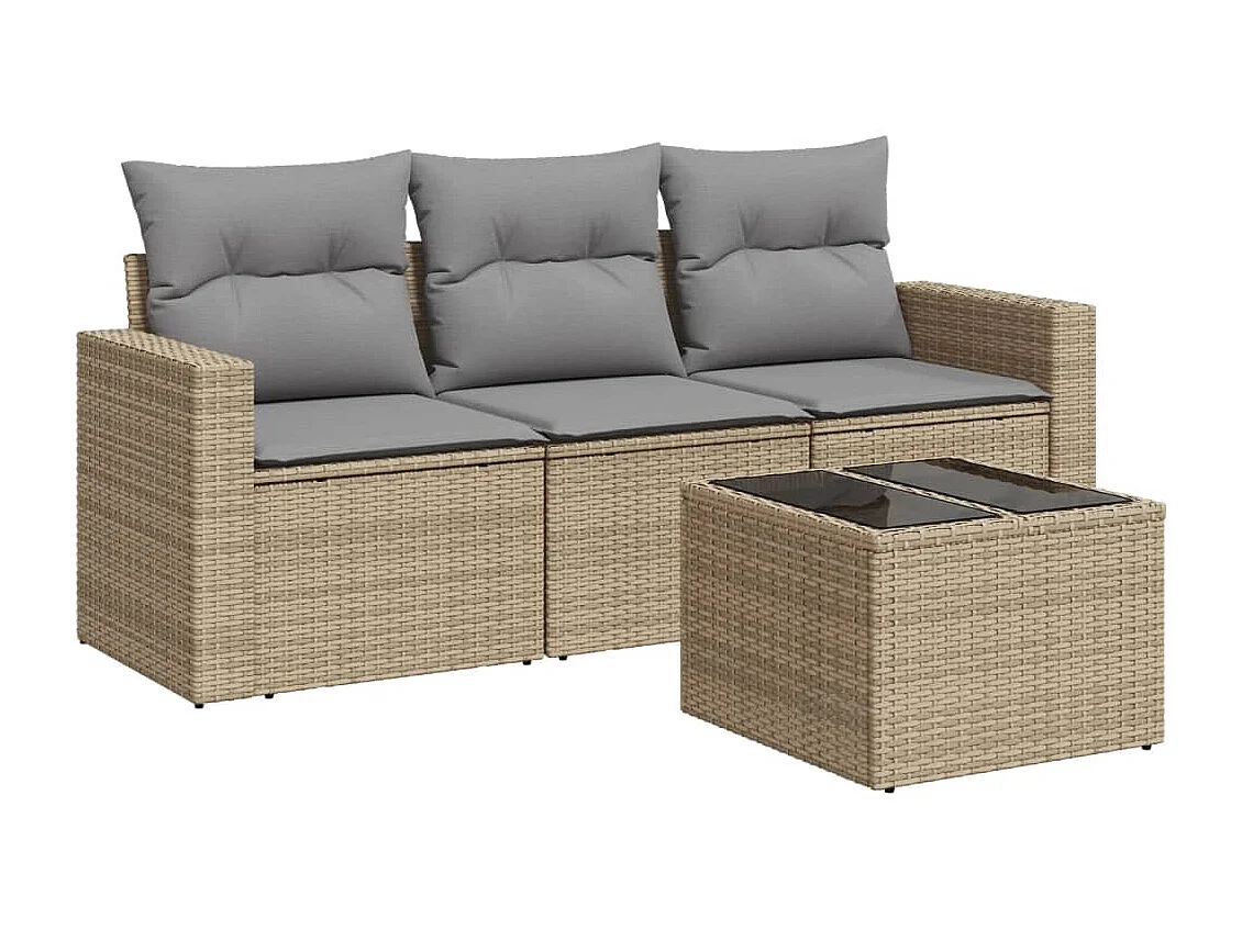 4-delige Loungeset met kussens poly rattan beige NL33309