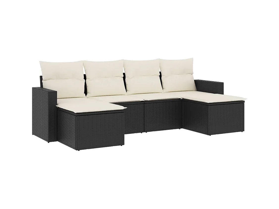 6-tlg. Garten-Sofagarnitur,Gartenmöbel-Set mit Kissen Schwarz Poly Rattan -gkd942459