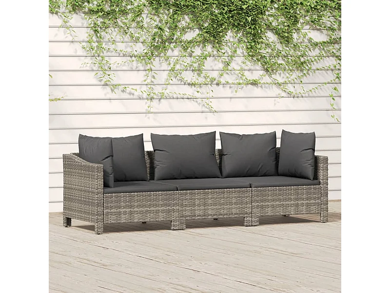Salon de jardin 3 pcs avec coussins Gris Résine tressée BE34415