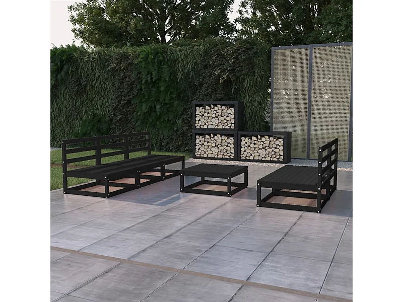 6-tlg. Garten-Sitzgruppe: Sofa + Tisch | Garten-Lounge-Set Schwarz Massivholz Kiefer -GKD228856
