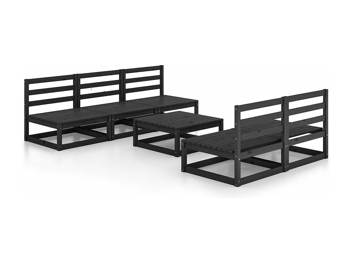 6-tlg. Garten-Sitzgruppe: Sofa + Tisch | Garten-Lounge-Set Schwarz Massivholz Kiefer -GKD228856