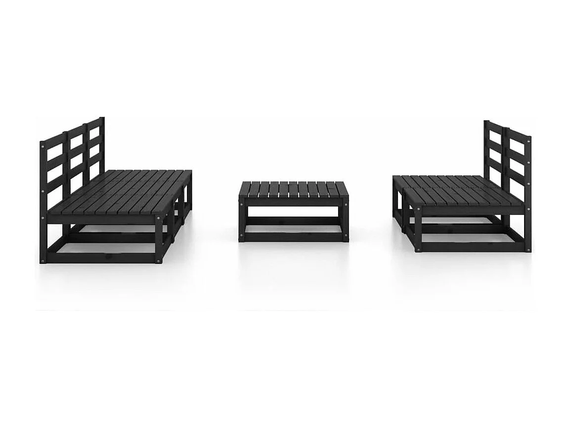 6-tlg. Garten-Sitzgruppe: Sofa + Tisch | Garten-Lounge-Set Schwarz Massivholz Kiefer -GKD228856