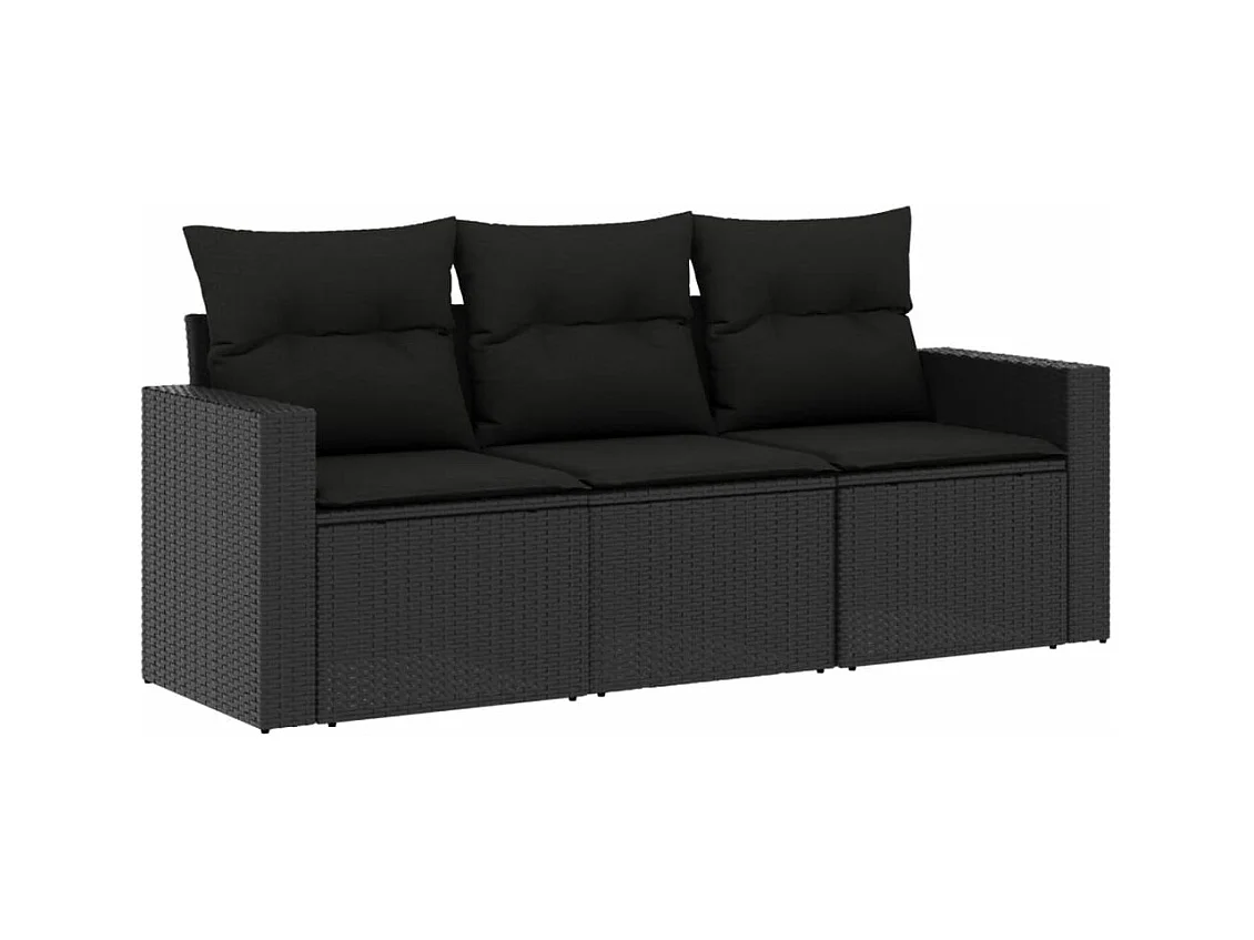 Salon de jardin 3 pcs avec coussins noir résine tressée BE72725