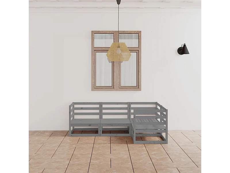 Salon de jardin 4 pcs gris bois de pin massif BE60114