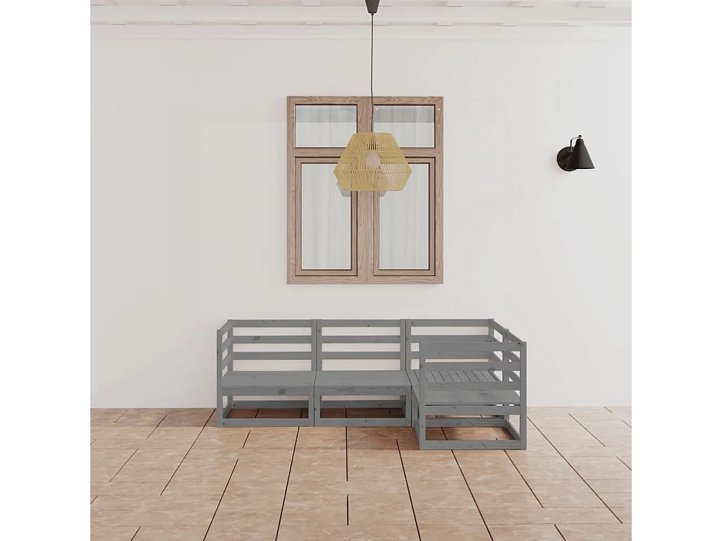 4 pcs conjunto lounge de jardim pinho maciço cinzento PT53668