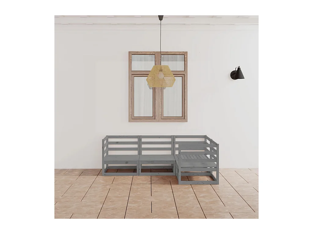Salon de jardin 4 pcs gris bois de pin massif BE60114