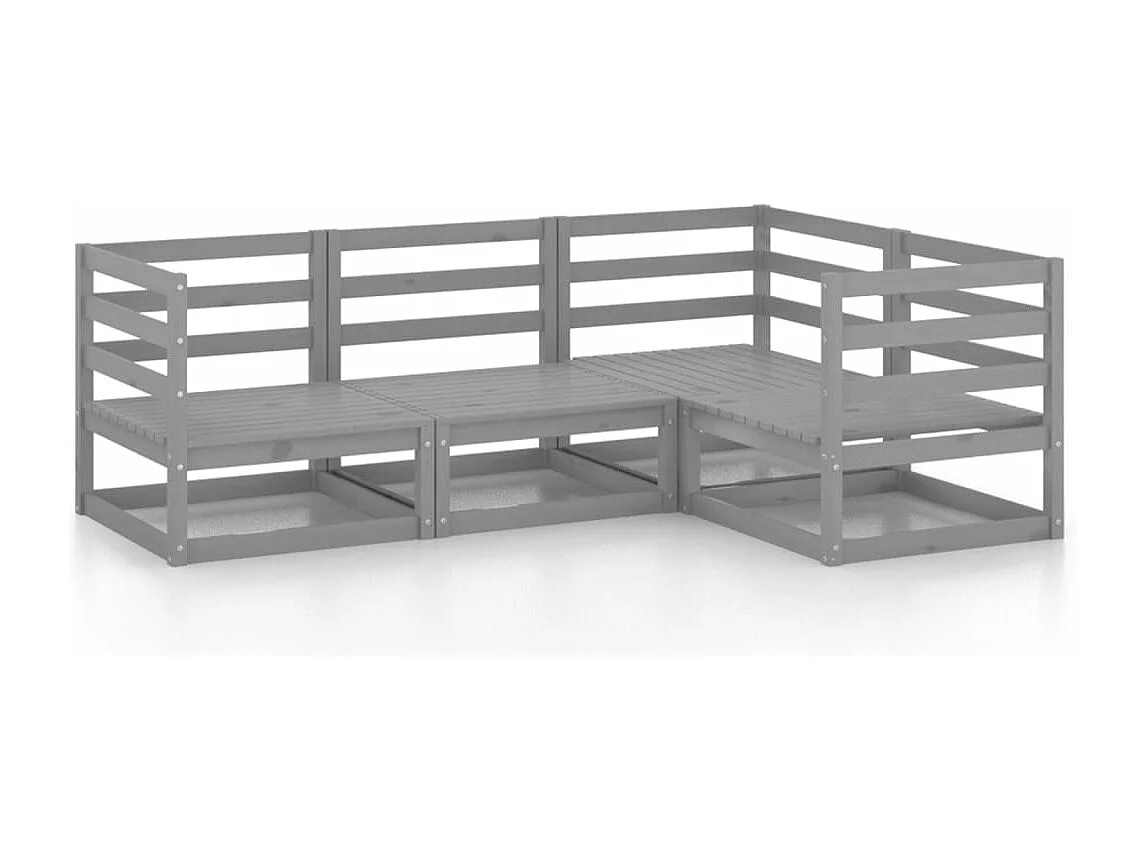 Salon de jardin 4 pcs gris bois de pin massif BE60114