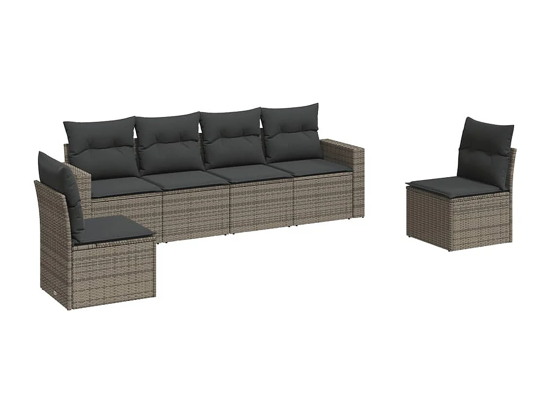 Salon de jardin 6 pcs avec coussins gris résine tressée BE84792