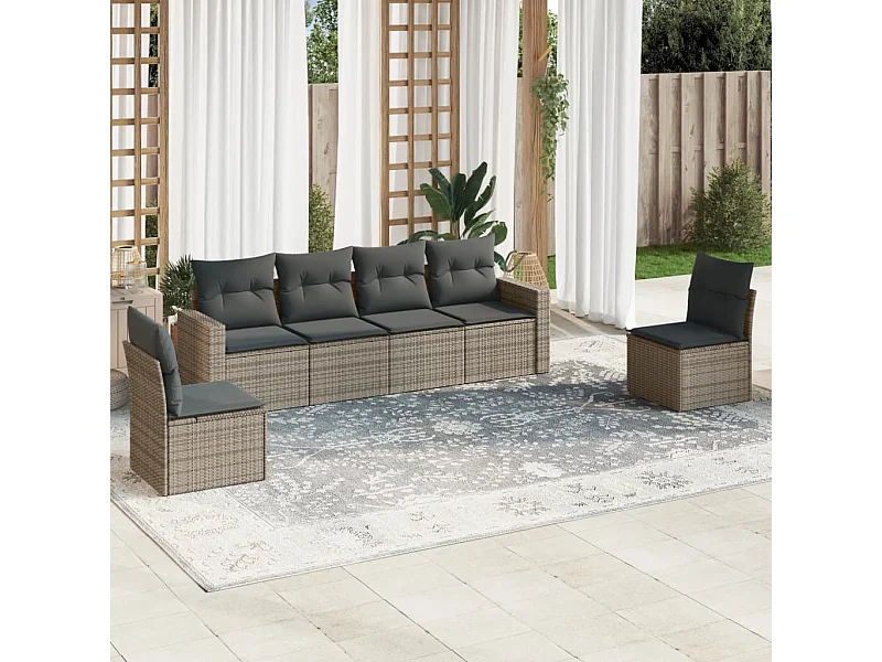 6 pcs conjunto sofás de jardim com almofadões vime cinzento PT725330