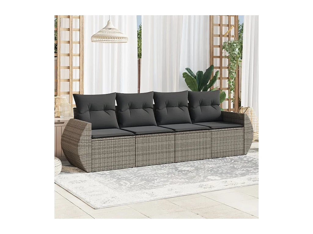 Salon de jardin 4 pcs avec coussins gris résine tressée BE30187