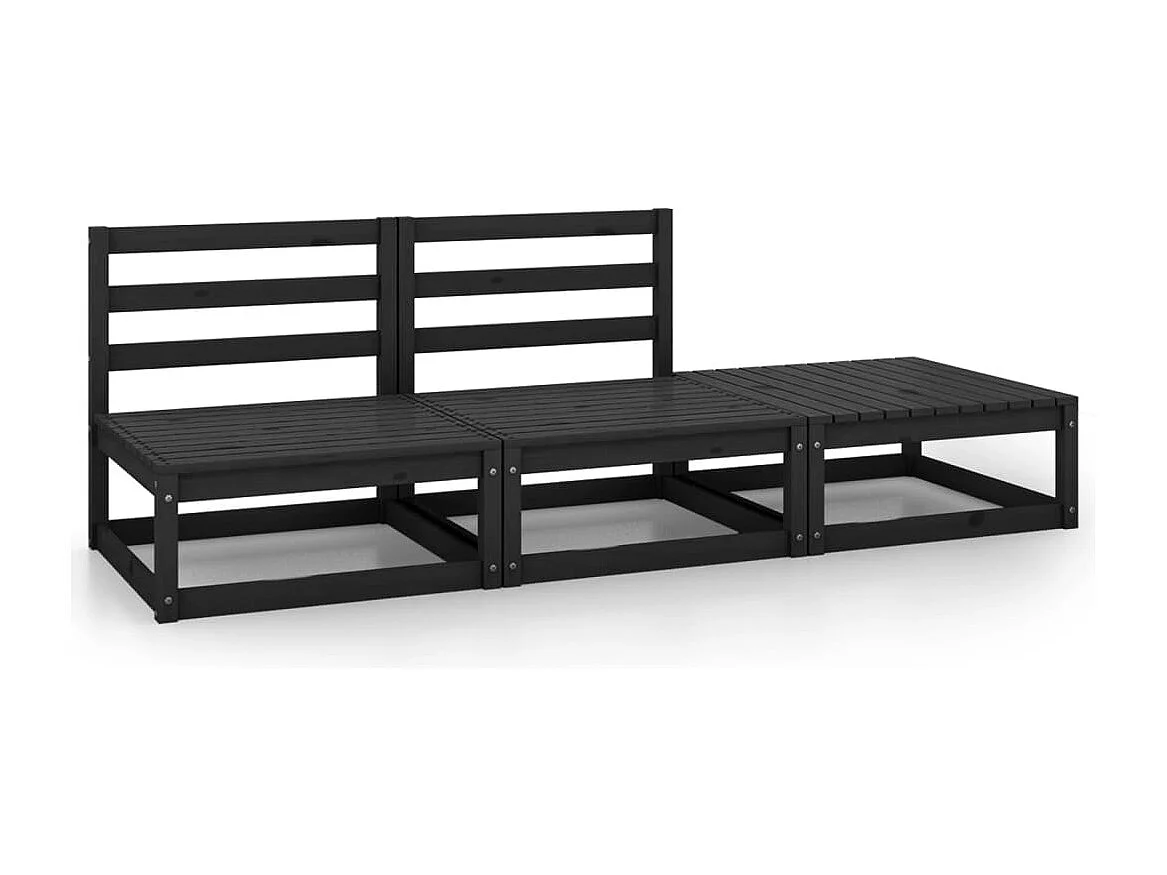 3 pzas Salón de jardín y cojines negro madera pino ES37667