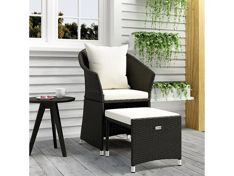 2-tlg. Garten-Sitzgruppe: Sofa + Tisch | Garten-Lounge-Set mit Kissen Schwarz Poly Rattan -GKD980176