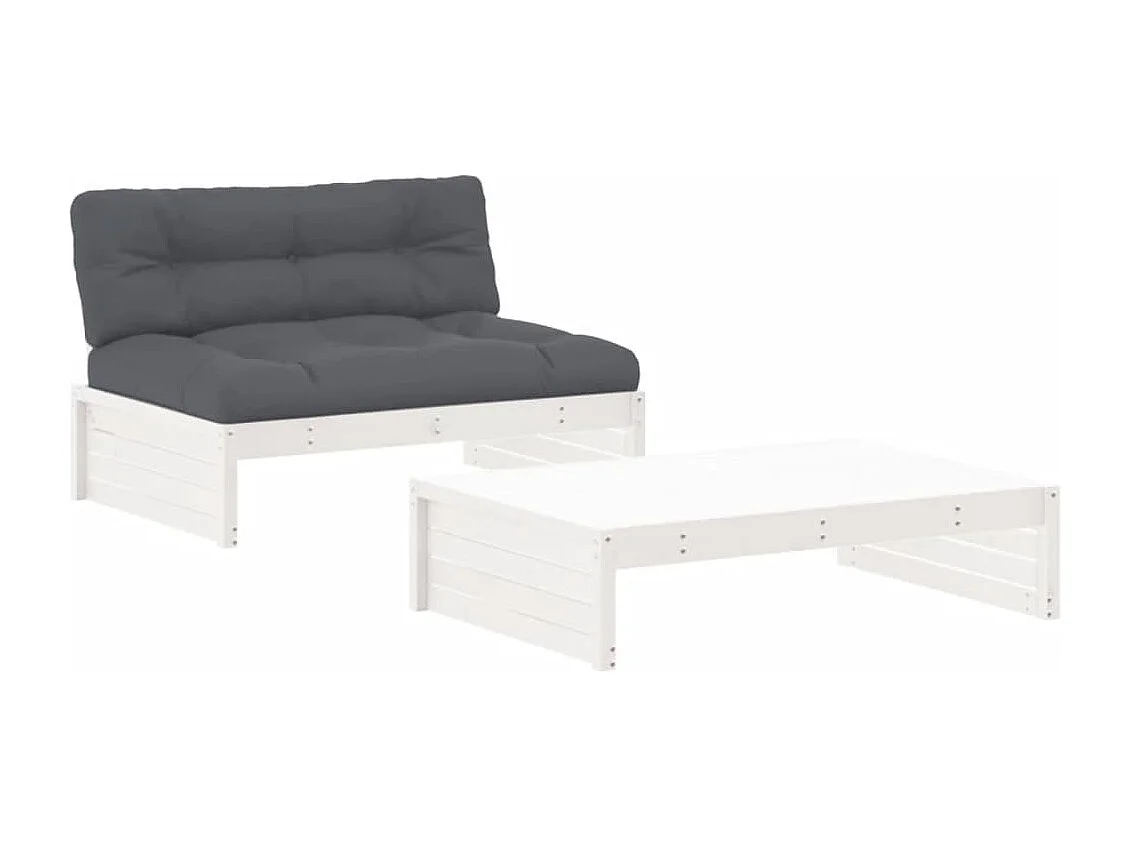 Salon de jardin 2 pcs avec coussins blanc bois massif BE50074
