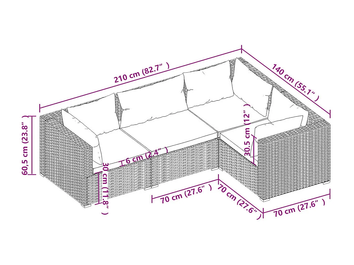4-tlg. Garten-Sitzgruppe | Garten-Lounge-Set mit Auflagen Poly Rattan Braun -GKD987530