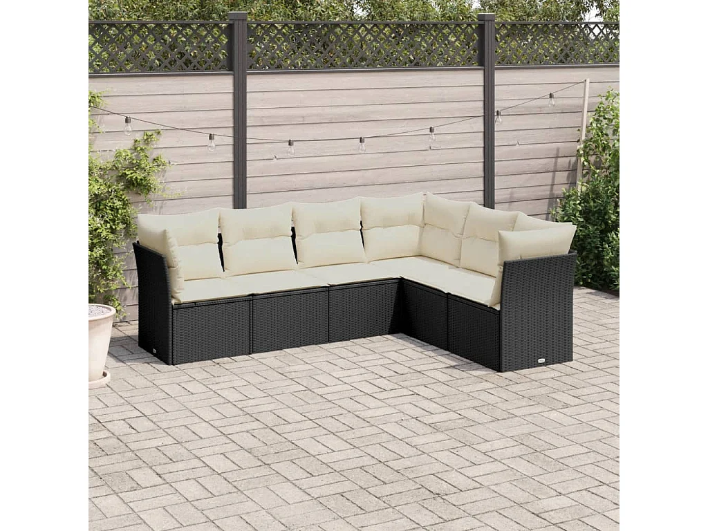 Salon de jardin 6 pcs avec coussins noir résine tressée BE35860
