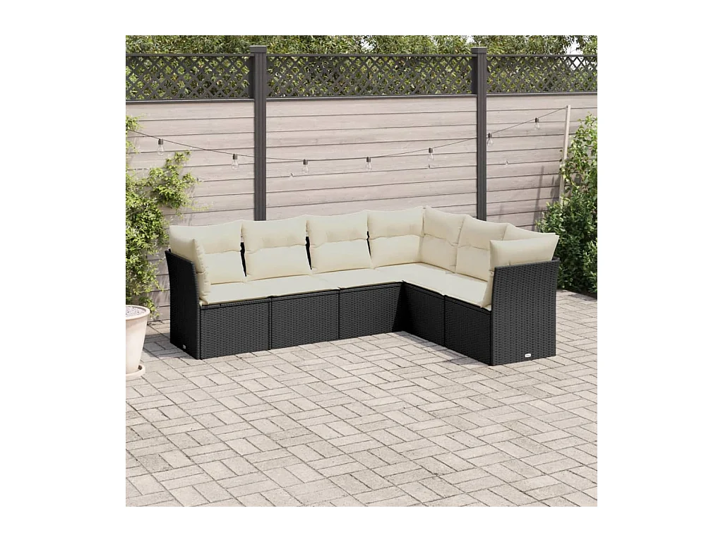 6-tlg. Garten-Sofagarnitur,Gartenmöbel-Set mit Kissen Schwarz Poly Rattan -gkd884406