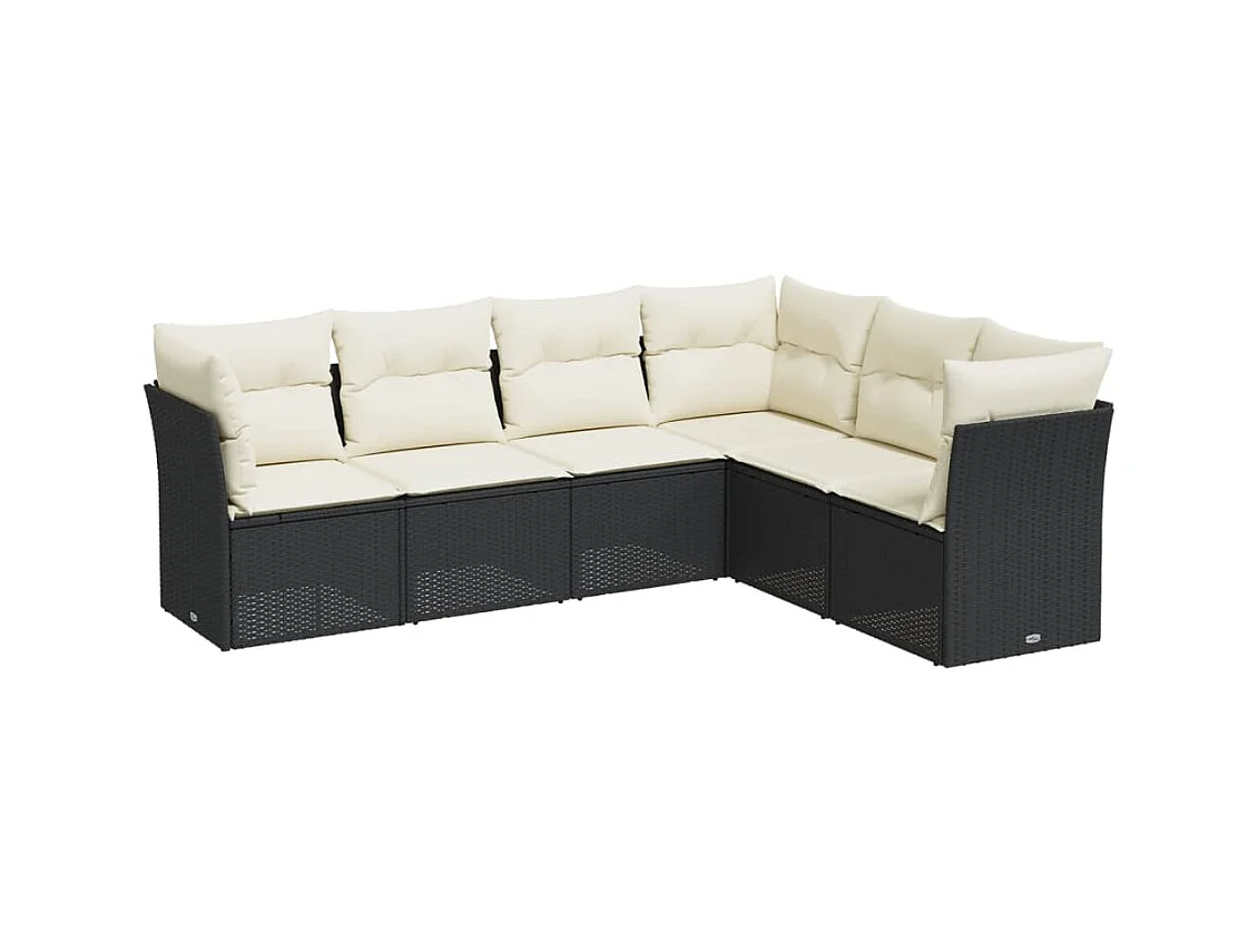 6-tlg. Garten-Sofagarnitur,Gartenmöbel-Set mit Kissen Schwarz Poly Rattan -gkd884406