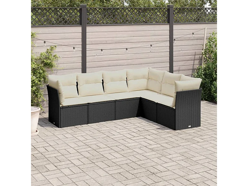 Salon de jardin 6 pcs avec coussins noir résine tressée BE35860