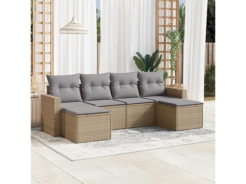 6-tlg. Garten-Sofagarnitur,Gartenmöbel-Set mit Kissen Beige Poly Rattan -gkd304209