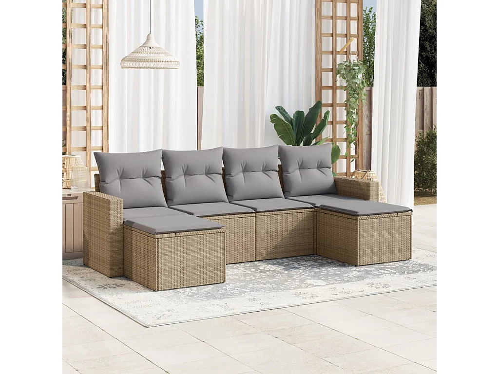 6-tlg. Garten-Sofagarnitur,Gartenmöbel-Set mit Kissen Beige Poly Rattan -gkd304209