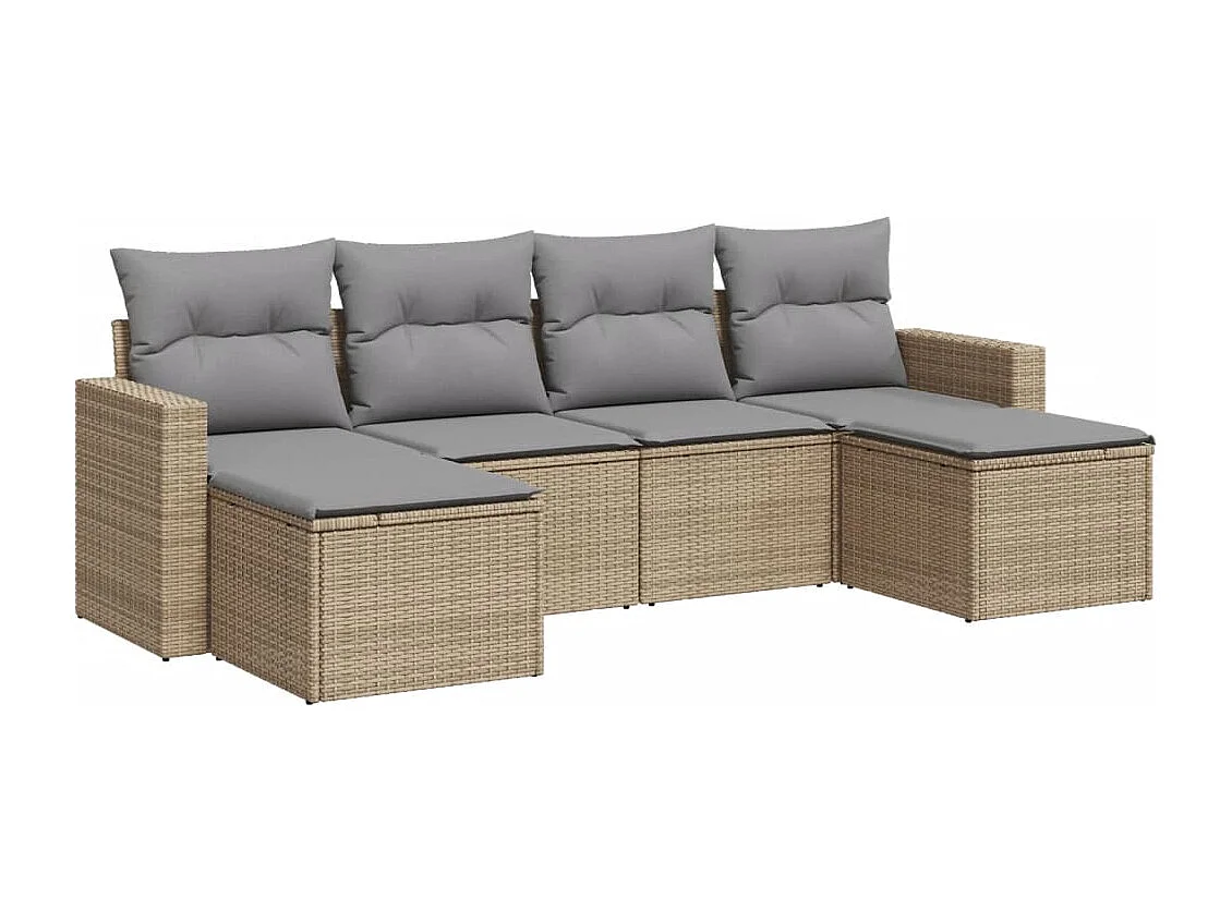 6-tlg. Garten-Sofagarnitur,Gartenmöbel-Set mit Kissen Beige Poly Rattan -gkd304209