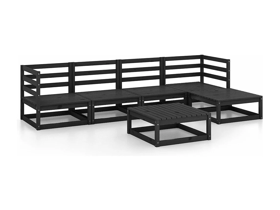 6-delige Loungeset massief grenenhout zwart NL43588