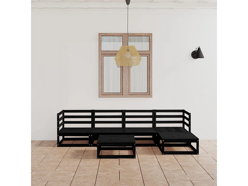 Salon de jardin 6 pcs noir bois de pin massif BE39867