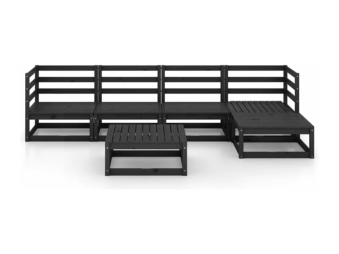 Salon de jardin 6 pcs noir bois de pin massif BE39867