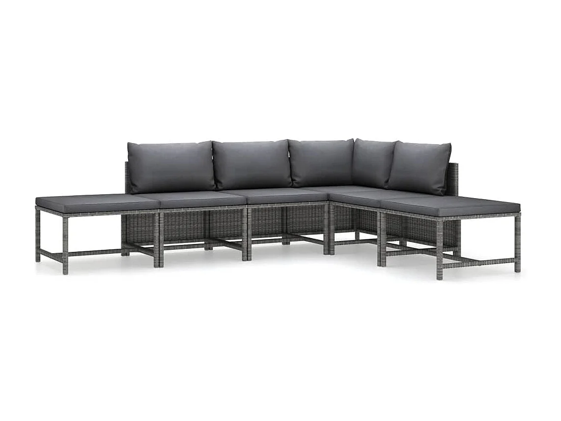 6-tlg. Garten-Sitzgruppe: Sofa + Tisch | Garten-Lounge-Set mit Kissen Poly Rattan Grau -GKD843005