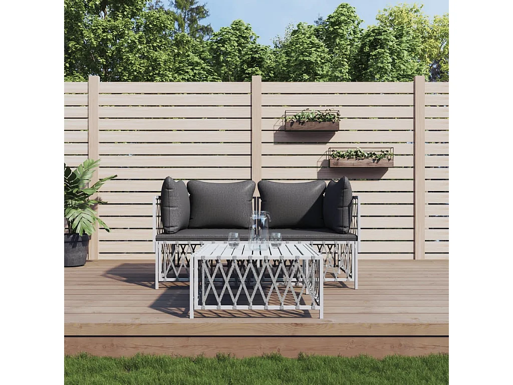 Salon de jardin avec coussins 3 pcs blanc acier BE42690