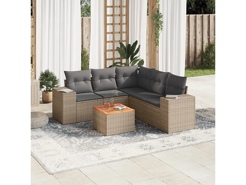 6-tlg. Garten-Sofagarnitur,Gartenmöbel-Set mit Kissen Beige Poly Rattan -gkd700712