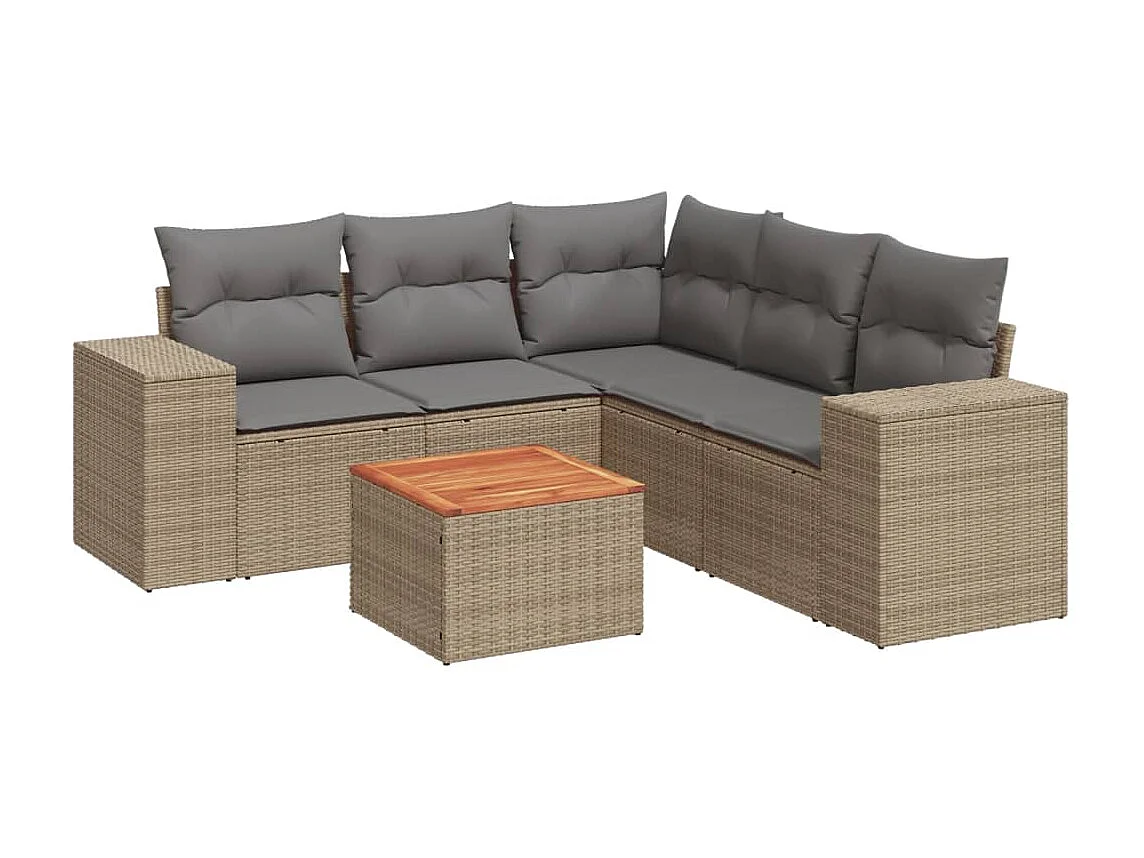 6-tlg. Garten-Sofagarnitur,Gartenmöbel-Set mit Kissen Beige Poly Rattan -gkd700712