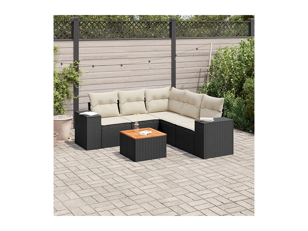 6-tlg. Garten-Sofagarnitur,Gartenmöbel-Set mit Kissen Schwarz Poly Rattan -gkd958506