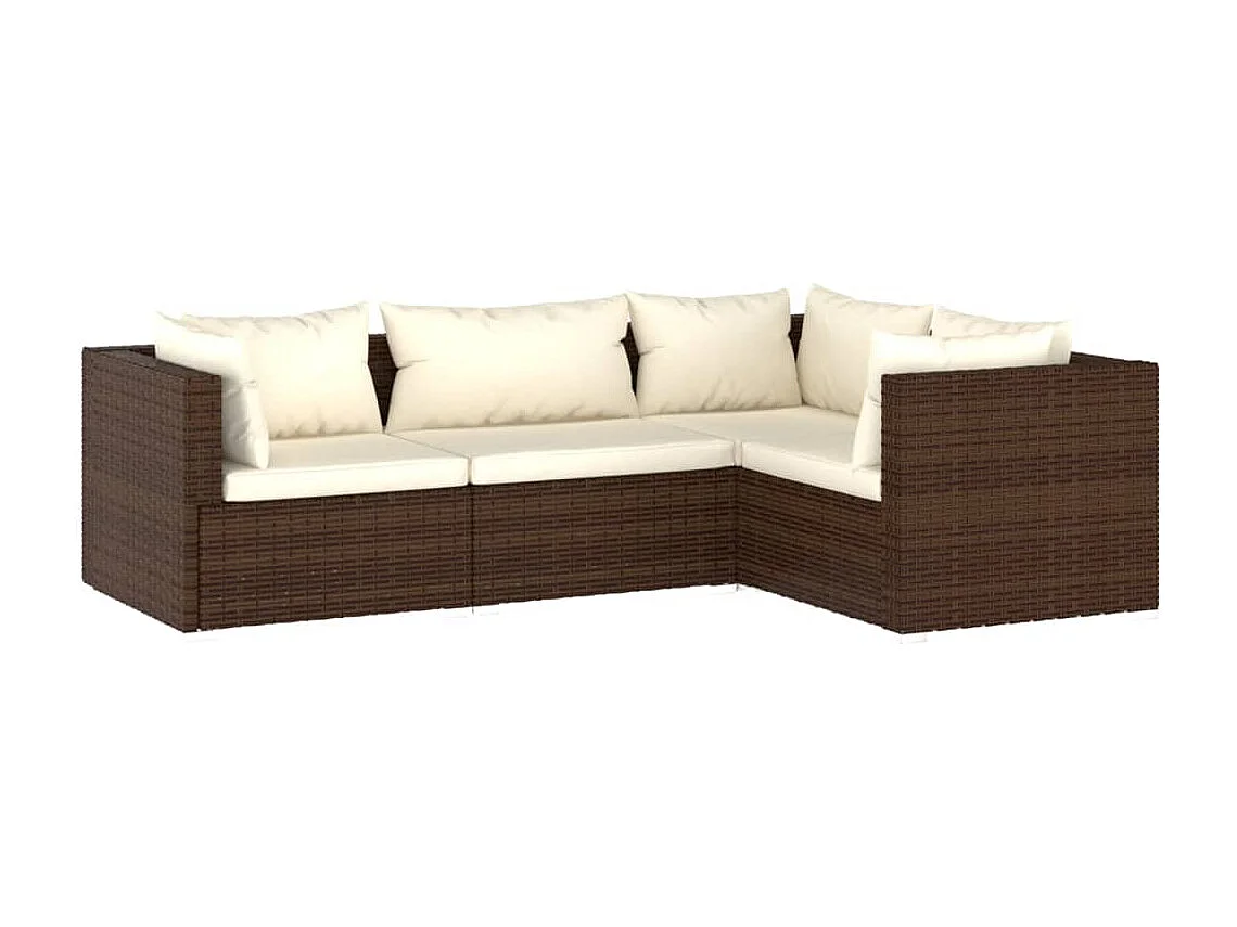 4-tlg. Garten-Sitzgruppe | Garten-Lounge-Set mit Kissen Poly Rattan Braun -GKD996604