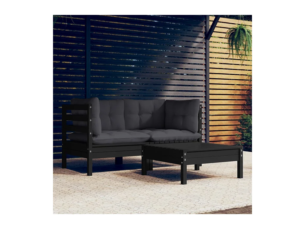 Salon de jardin 3 pcs avec coussins anthracite Bois de pin BE61913