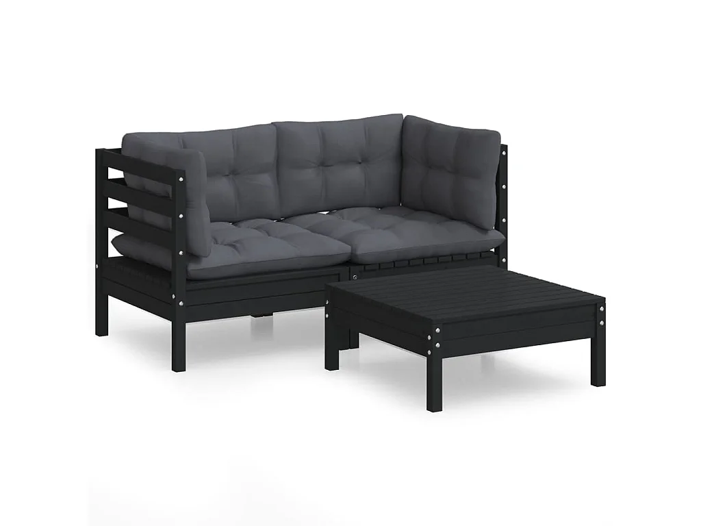 Salon de jardin 3 pcs avec coussins anthracite Bois de pin BE61913