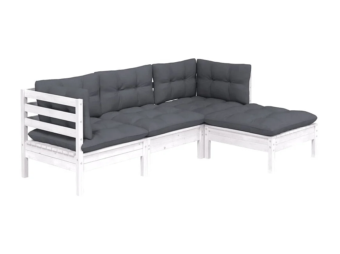 4-tlg. Garten-Sitzgruppe | Garten-Lounge-Set mit Kissen Weiß Kiefernholz -GKD748660