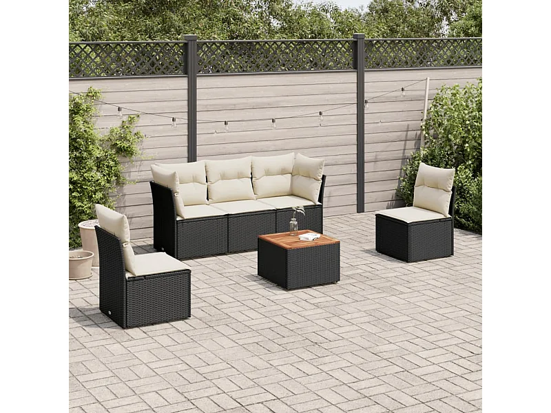 6-tlg. Garten-Sofagarnitur,Gartenmöbel-Set mit Kissen Schwarz Poly Rattan -gkd833552