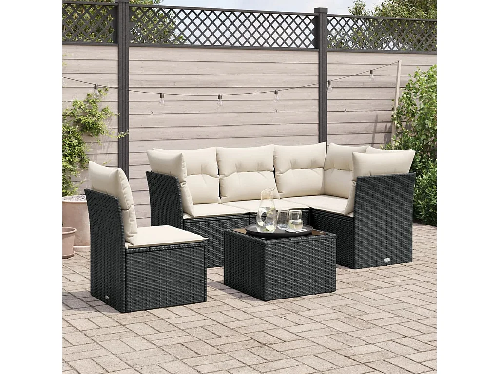 6-tlg. Garten-Sofagarnitur,Gartenmöbel-Set mit Kissen Schwarz Poly Rattan -gkd430561