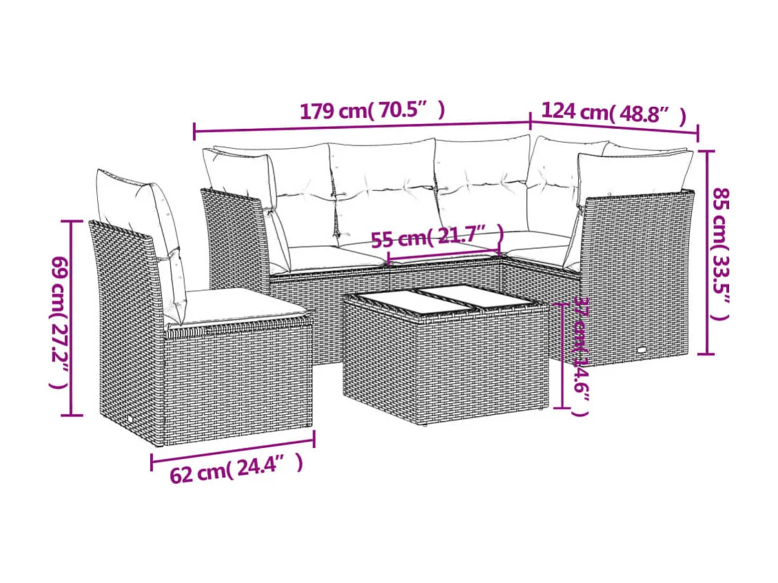 6-tlg. Garten-Sofagarnitur,Gartenmöbel-Set mit Kissen Schwarz Poly Rattan -gkd430561