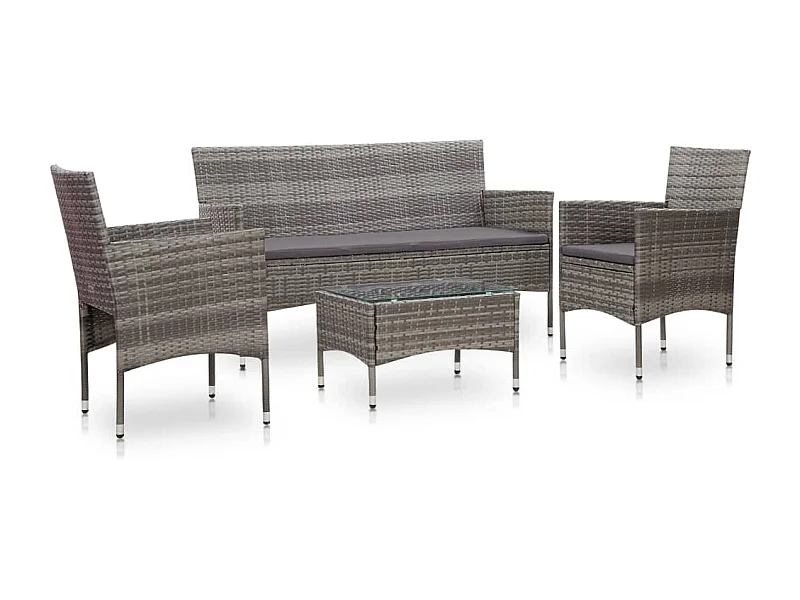 4-tlg. Garten-Sitzgruppe: Sofa + Tisch | Garten-Lounge-Set mit Auflagen Poly Rattan Grau -GKD407130