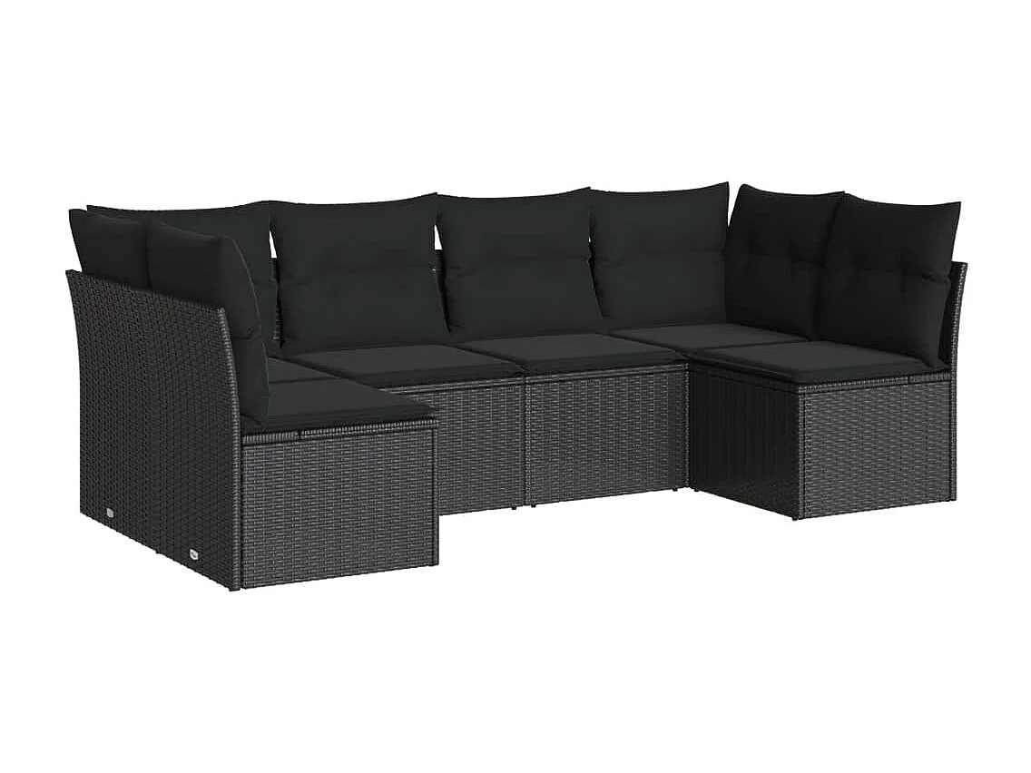 6-tlg. Garten-Sofagarnitur,Gartenmöbel-Set mit Kissen Schwarz Poly Rattan -gkd407687
