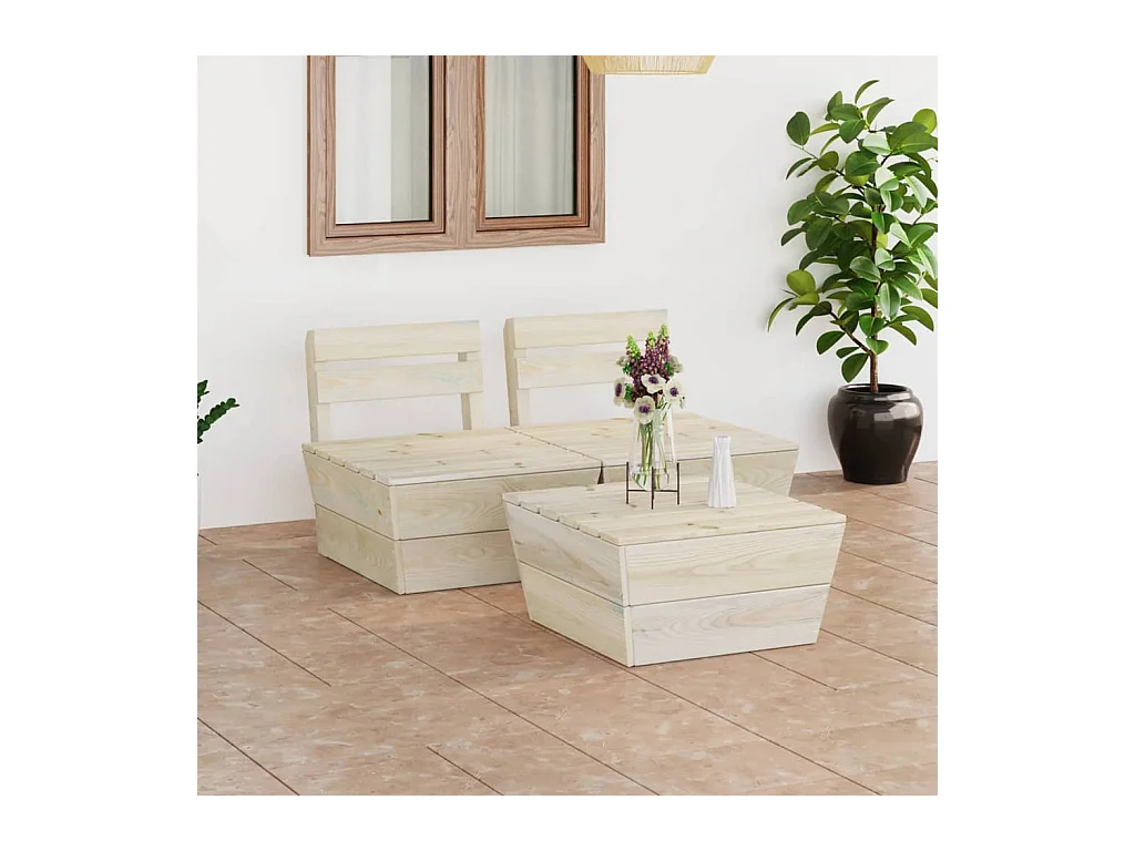 Salon de jardin palette 3 pcs Bois d'épicéa imprégné BE23361